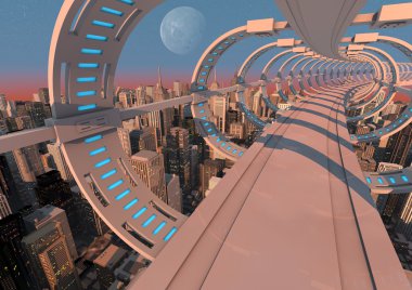 Futuristic city bridge clipart