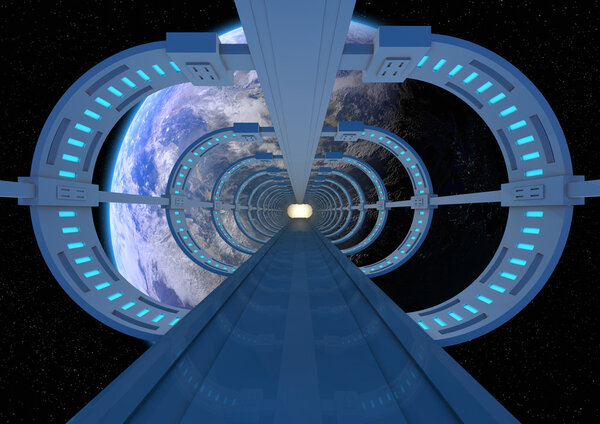 Render of an abstract brige going to earth