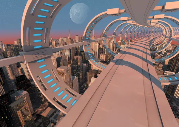 Ponte da cidade futurista Imagens Royalty-Free