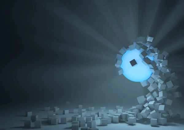 Render of a glowing sphere attracting cubes — Stock Photo, Image