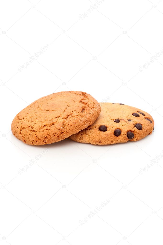 Two oatmeal cookies with chocolate