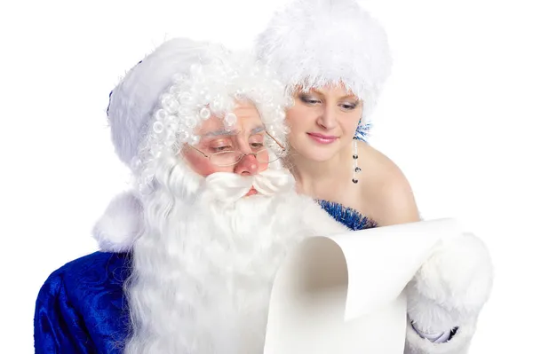 Closeup of Father Frost reading list of presents — Stock Photo, Image