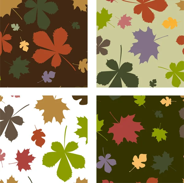 Set van naadloze patronen met herfst gebladerte — Stockvector
