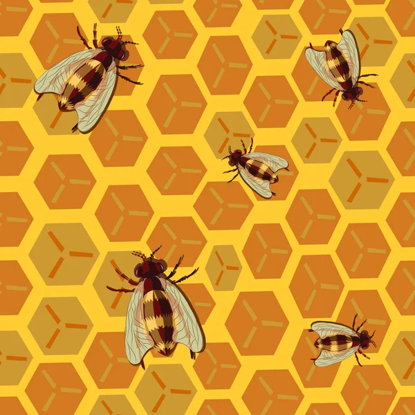 ハニカムと蜂とのシームレスなパターン — ストックベクタ