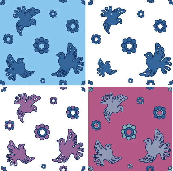 Set of seamless patterns with stylized doves — Stock Vector