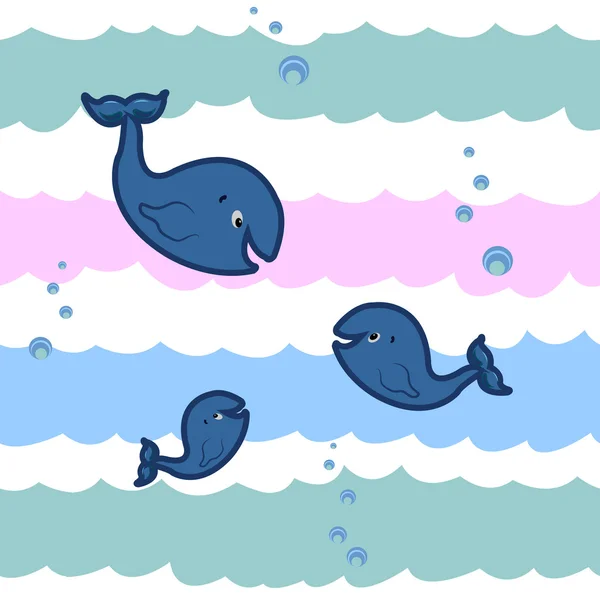 Бесшовные картины китов и волн — стоковый вектор