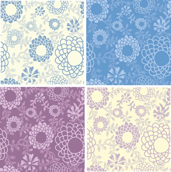 Collection of romantic floral seamless patterns — Stock Vector