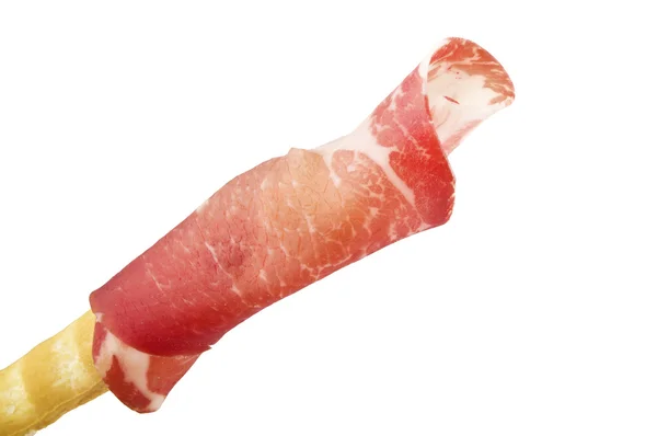 Bread stick with salami closeup — Stock Photo, Image