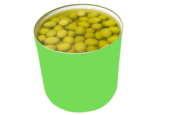 Dose mit Oliven geöffnet — Stockfoto
