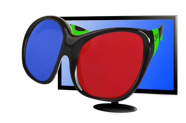 TV 3 D com 3 d óculos — Fotografia de Stock