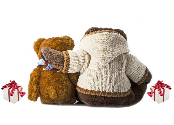 Happy bear friends and gift — Stock Photo, Image