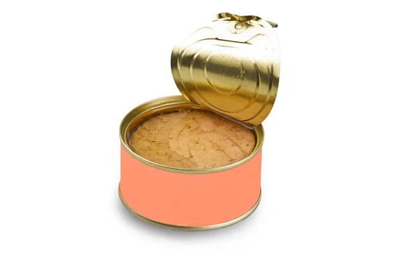 Open tin van roze tonijn — Stockfoto