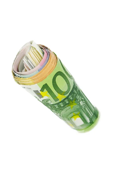 Skupina euro bankovek srolovaný s gumickou kolem — Stock fotografie