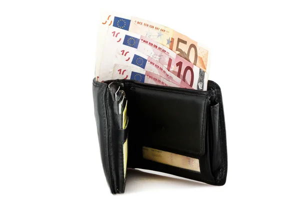 Carteira de couro com alguns euros — Fotografia de Stock