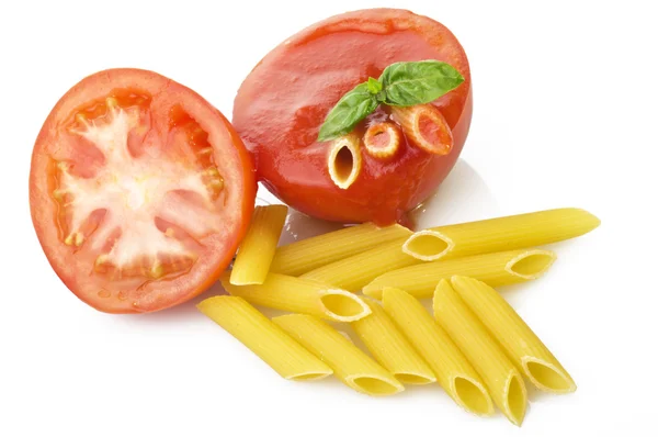 Tomate com passado de tomate e maccarrão — Fotografia de Stock