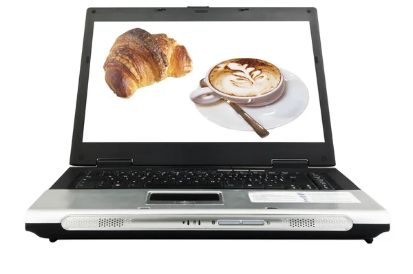 Coffee cup with fresh brioches in the notebook — Stock Photo, Image