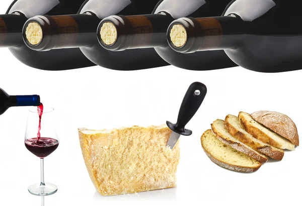 Collage aus Wein und Käse — Stockfoto