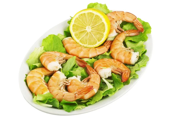 Shrimps cooked on the salsad — Stock Photo, Image
