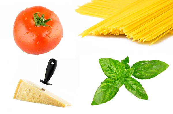 Коллаж ингредиентов для спагетти — стоковое фото