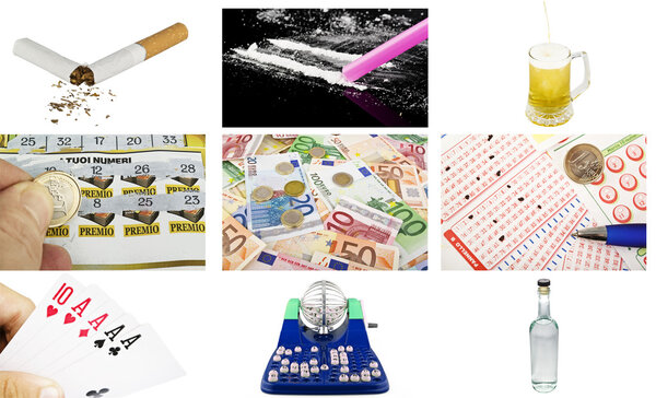 Concept of vice collage on white