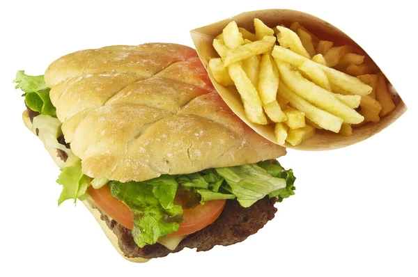 Hamburger and chips — Stock Photo, Image