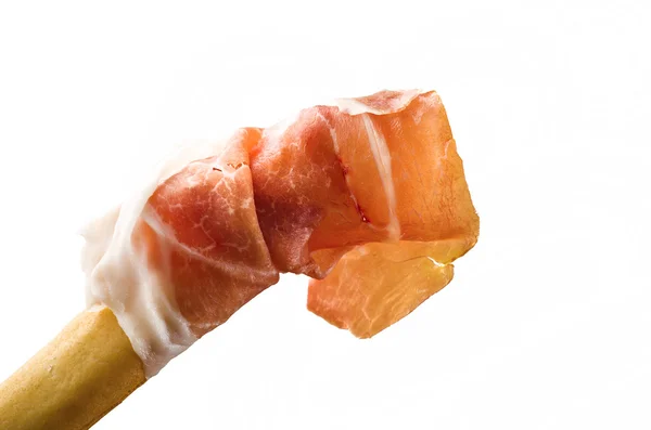 Grissini stick with ham — Stock Photo, Image