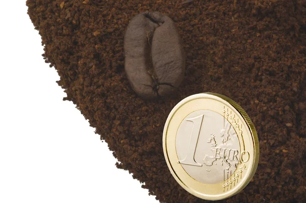 Bir euro ile kahve tozu — Stok fotoğraf