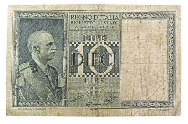 Vintage old ten lira — Stock Photo, Image
