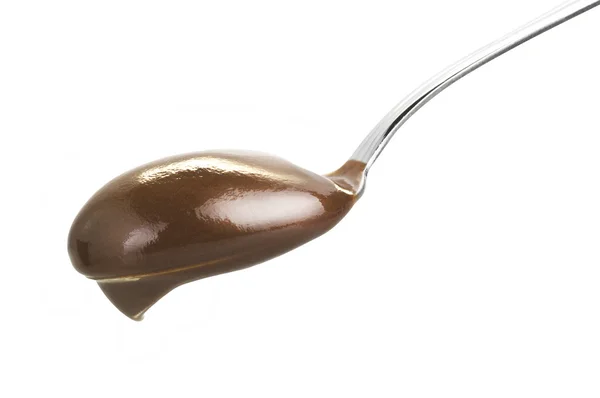 Lepel met chocolade pudding — Stockfoto