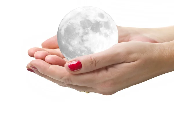 Měsíc v rukou ženy — Stock fotografie