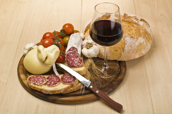 Cheese,salami and spices — Stock Photo, Image