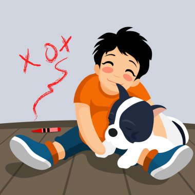 Naughty boy with dog clipart