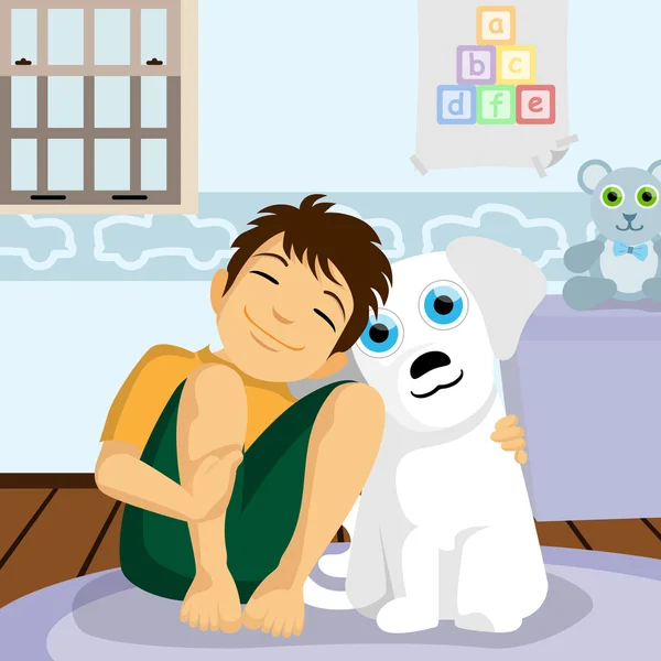 Fiú és kutya illusztráció — Stock Vector