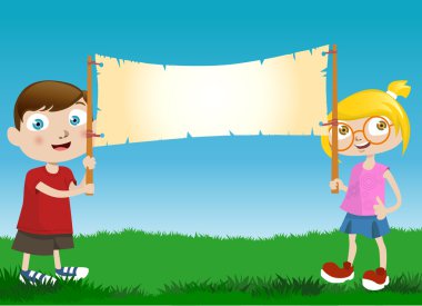 Children with message board clipart