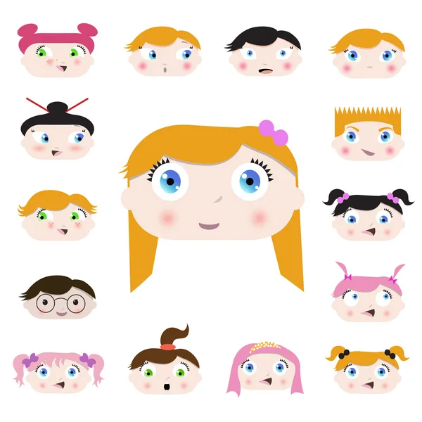 Diseño de rostros infantiles de dibujos animados — Vector de stock