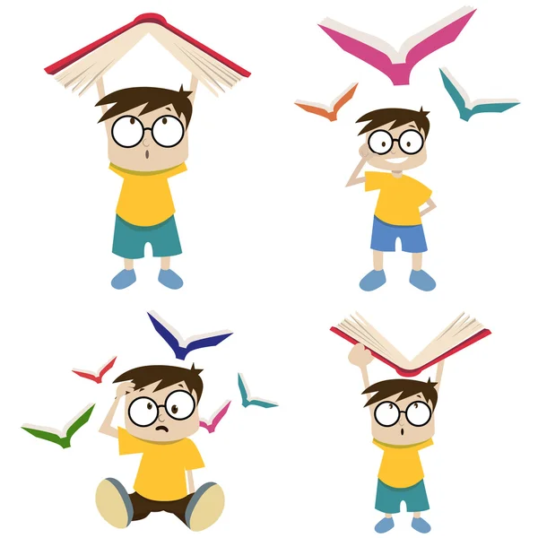 Cartoon pojke med bok — Stock vektor