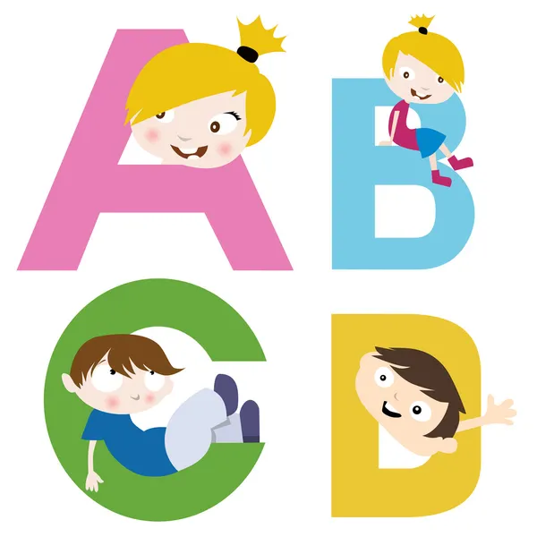 Αγόρι και κορίτσι με αλφάβητο — Διανυσματικό Αρχείο