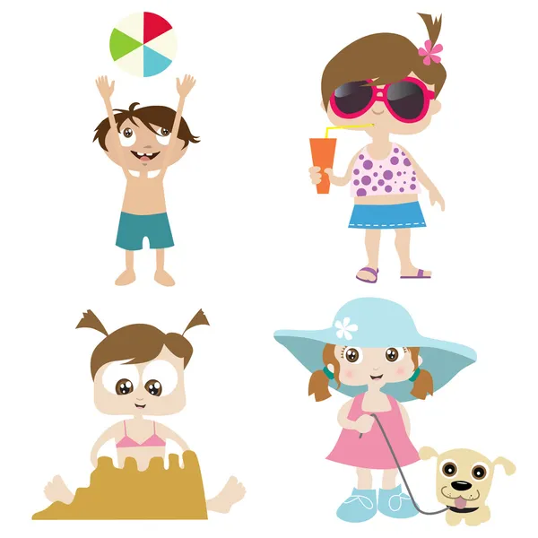 Enfants sur une plage — Image vectorielle