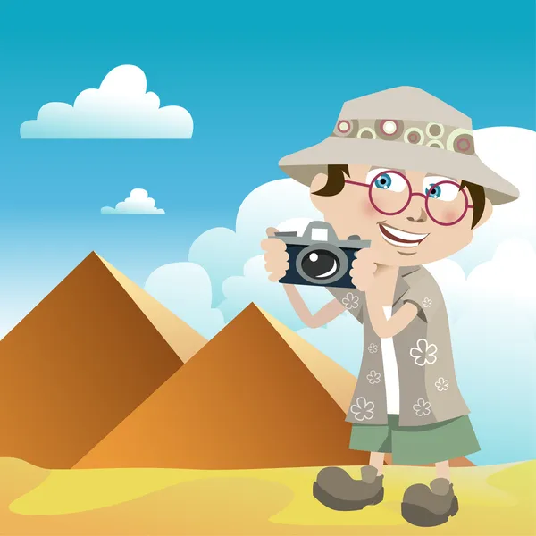 Turista com pirâmides — Vetor de Stock