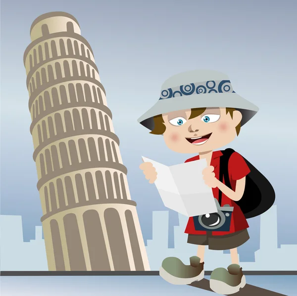 Турист с Пизанской башней — стоковый вектор
