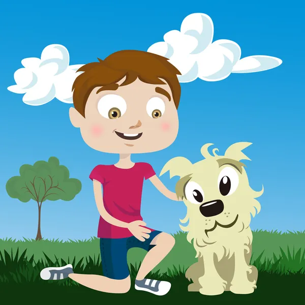 Cartoon boy con cane — Vettoriale Stock