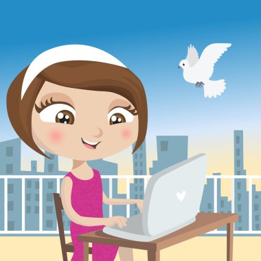 Girl with laptop clipart