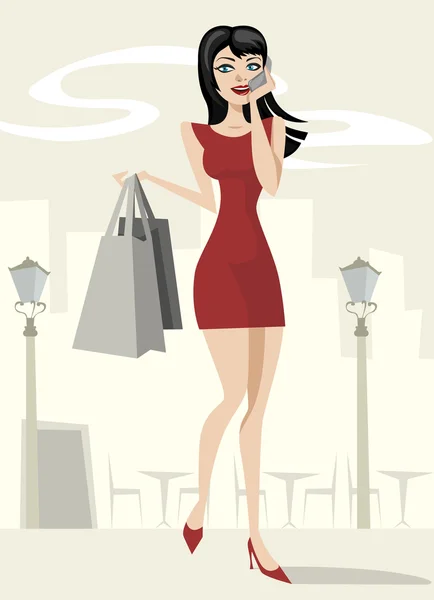 Krásy dívka nakupování — Stockový vektor