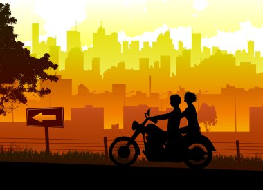 Couple travel with motorcycle clipart