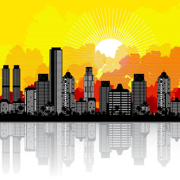 Város és a napkelte — Stock Vector