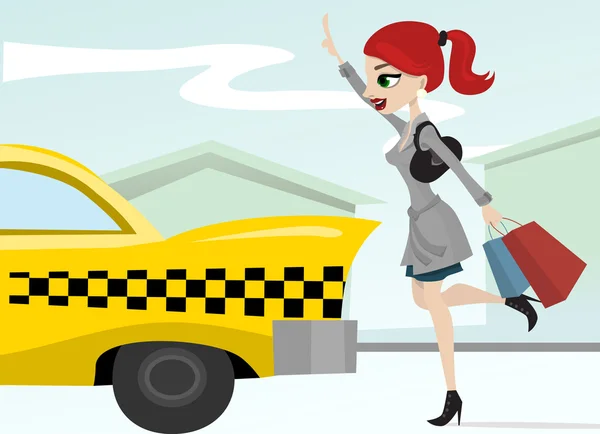 Kvinna ringer en taxi — Stock vektor