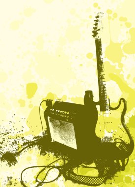 Grunge style guitar and amphi clipart