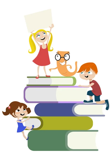 Kinder in den Büchern — Stockvektor