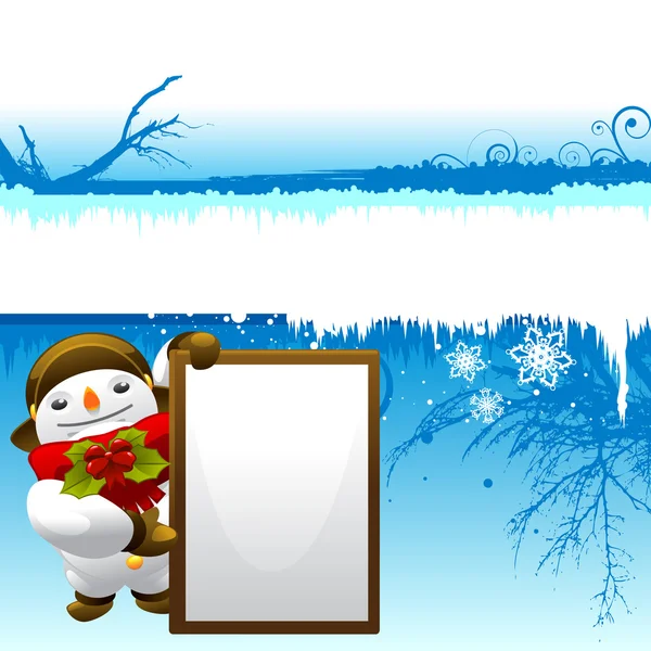 Snowman with message board — Stock Vector