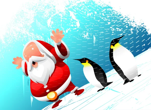 Santa with penguins — Stock Vector
